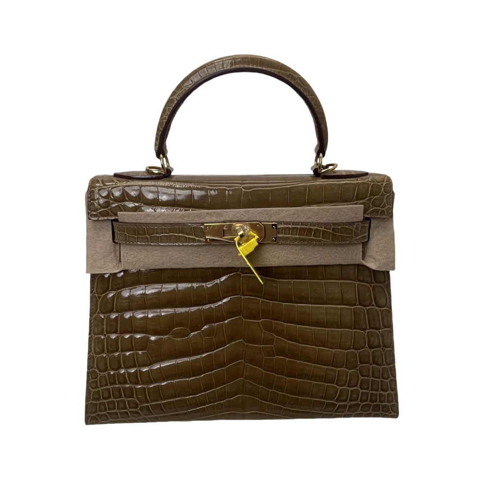 Crocodile skin -KL-dark brown-portable diagonal-100% handmade