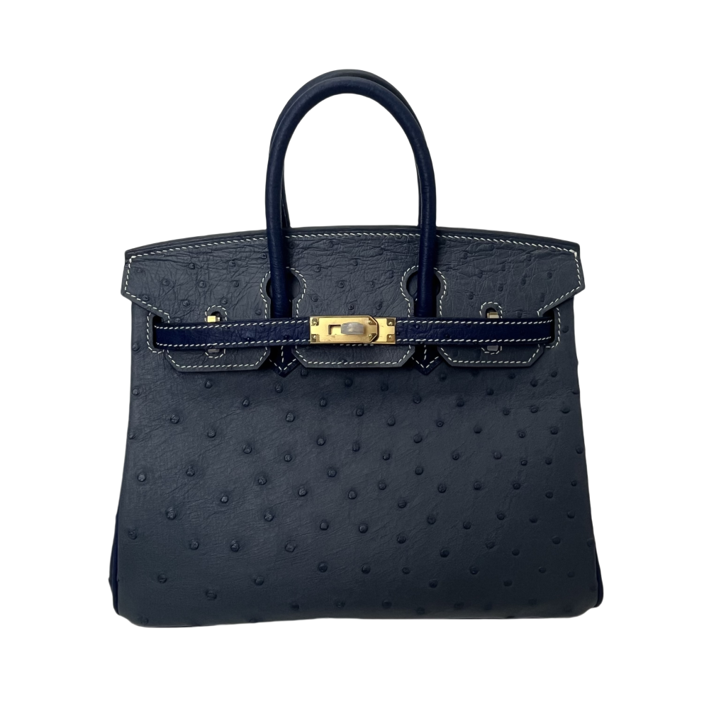Bk-Ostrich skin-blue+black-splicing-100% handmade