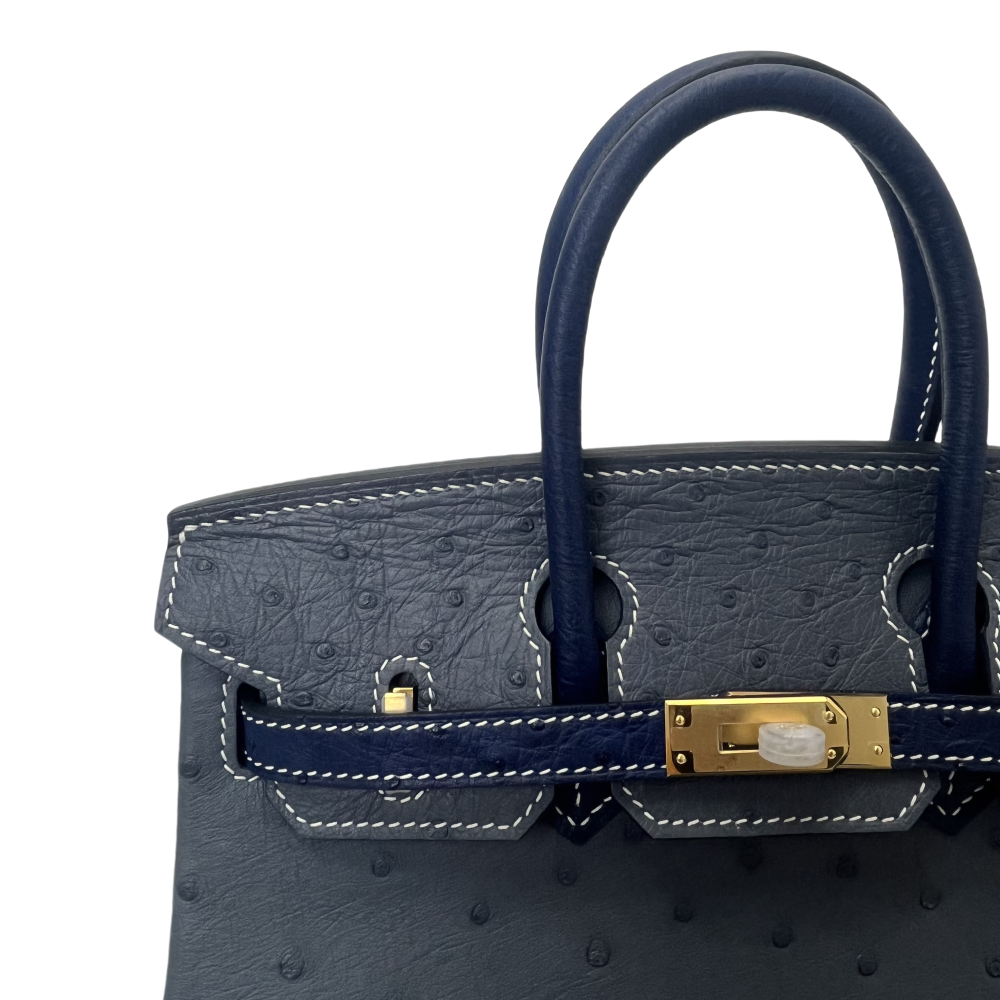 Bk-Ostrich skin-blue+black-splicing-100% handmade