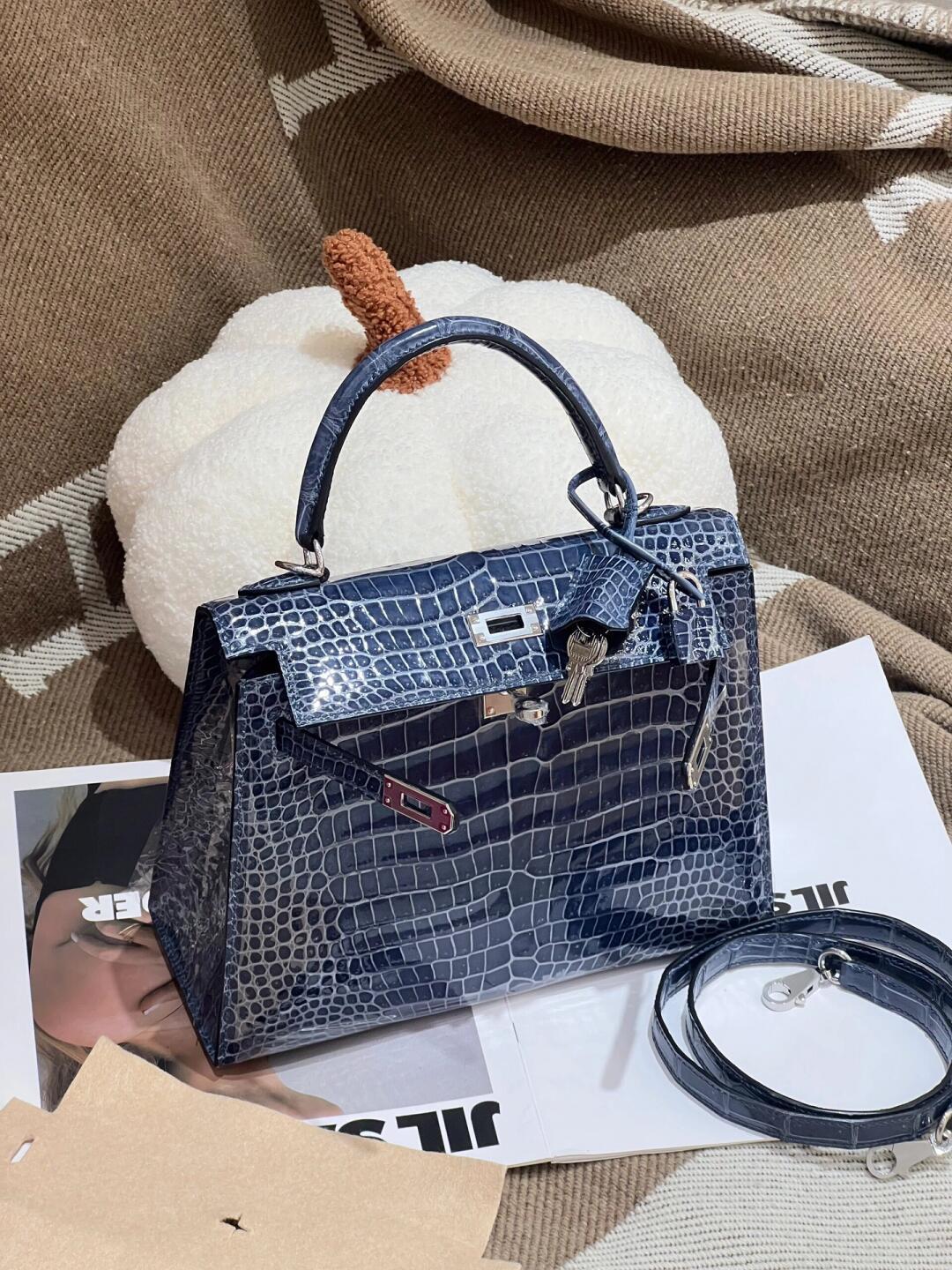 Kelly bag handcrafted from Nile crocodile leather
