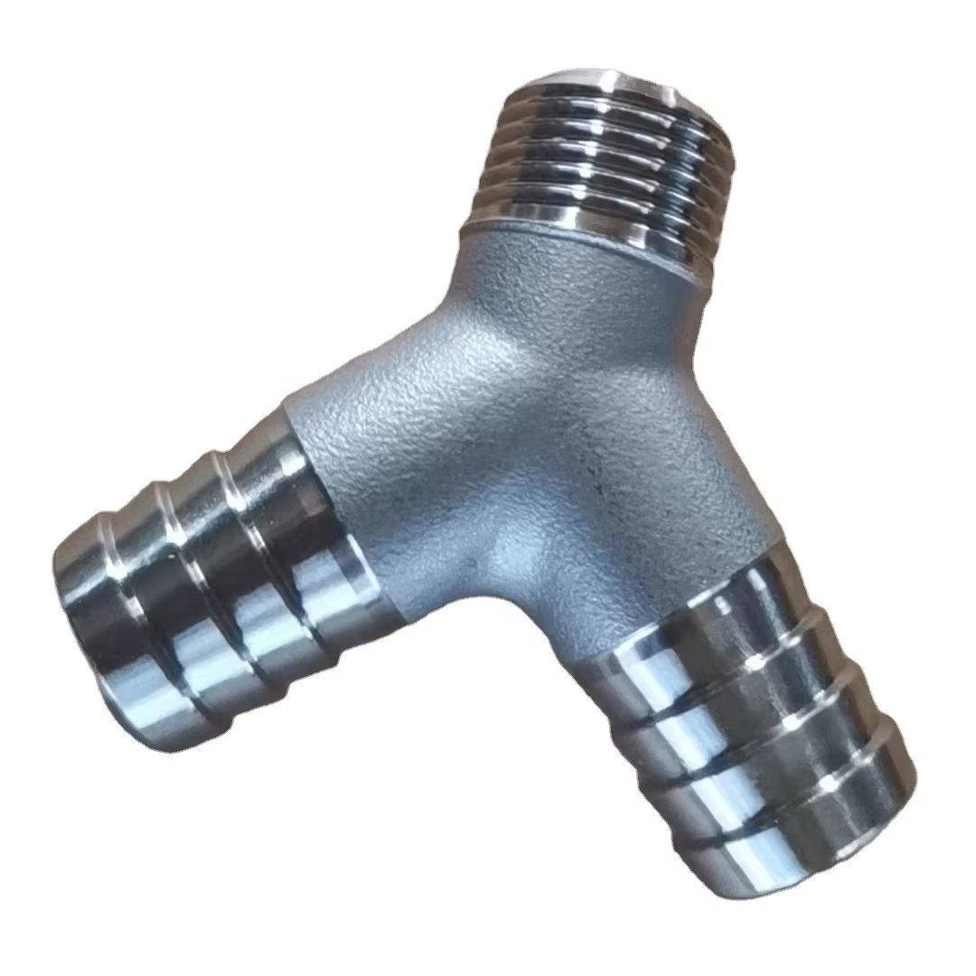 Custom Stainless Steel 304 316 Threaded Y Shaped Hose Tail Nipple