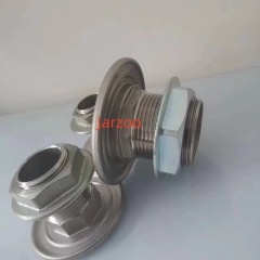 SS304 Pressure Barrel Fitting with Flanged Locking Nut for Water & Chemical Tanks