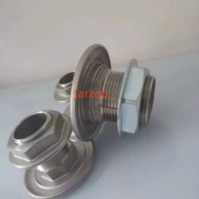 SS304 Pressure Barrel Fitting with Flanged Locking Nut for Water & Chemical Tanks