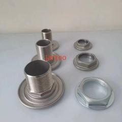 SS304 Pressure Barrel Fitting with Flanged Locking Nut for Water & Chemical Tanks