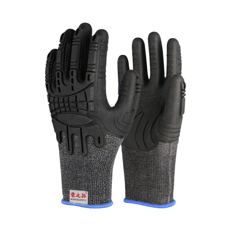 TPE Anti Collision Shockproof Hand Gloves For Steel Rebar Maintenance Walnut Prune Oil Field Repair Work