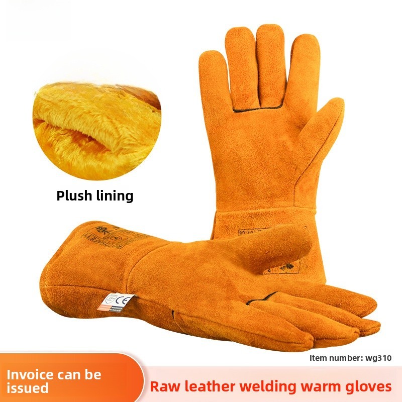 Long Leather Welding Gloves Warm Aragon Arc Welding Electric Arc Welding Protective Cotton Gloves For Winter Wholesale