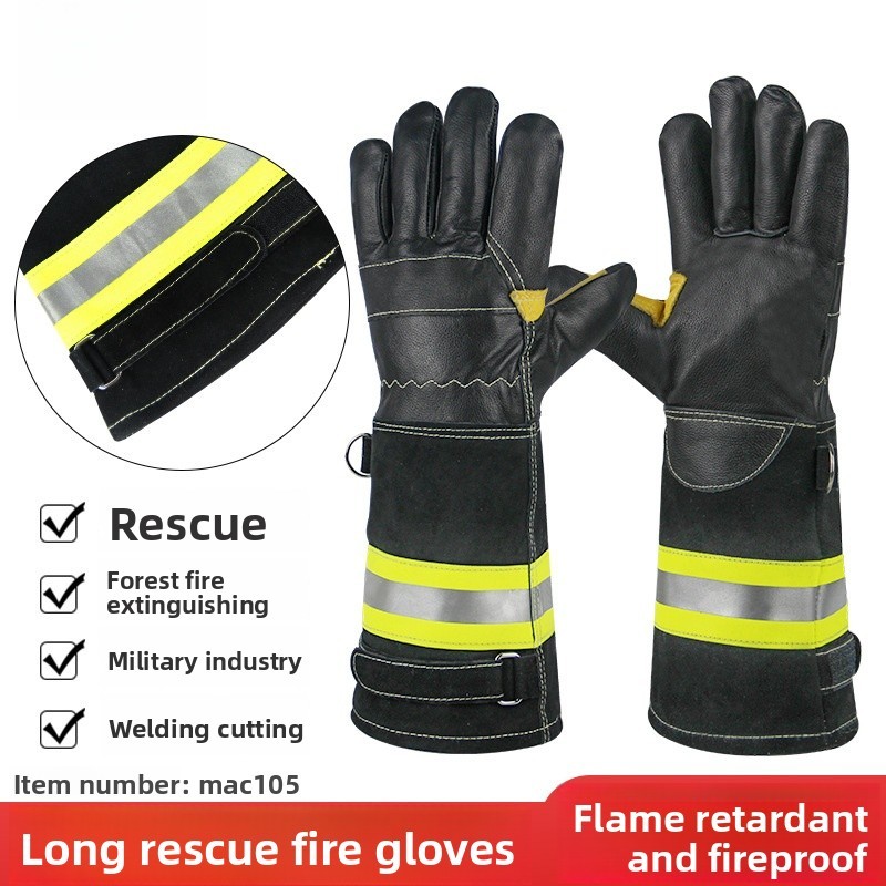 Thickened Fireproof Leather Protection Gloves MAC105 Rescue Gloves Heat Resistant Anti-flammable Gloves Cowhide