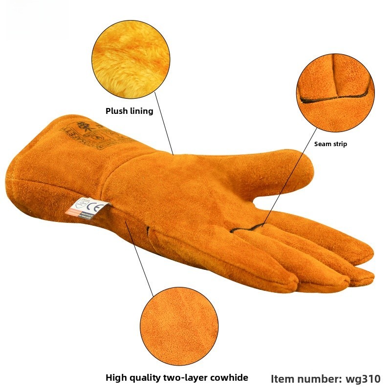 Long Leather Welding Gloves Warm Aragon Arc Welding Electric Arc Welding Protective Cotton Gloves For Winter Wholesale