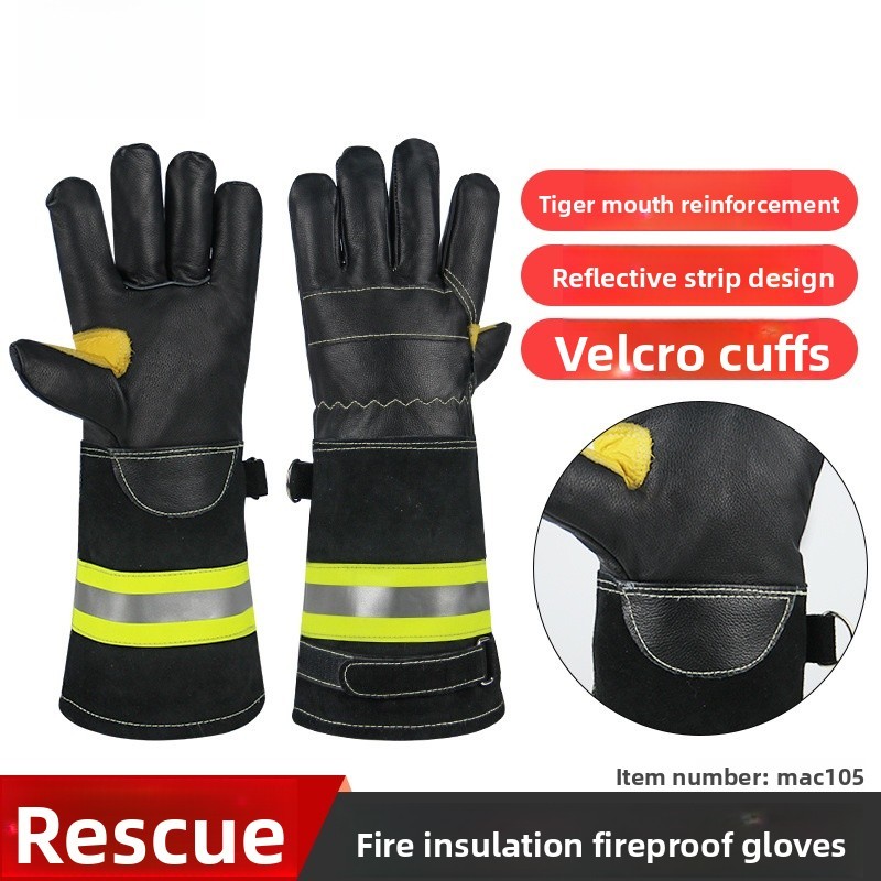 Thickened Fireproof Leather Protection Gloves MAC105 Rescue Gloves Heat Resistant Anti-flammable Gloves Cowhide