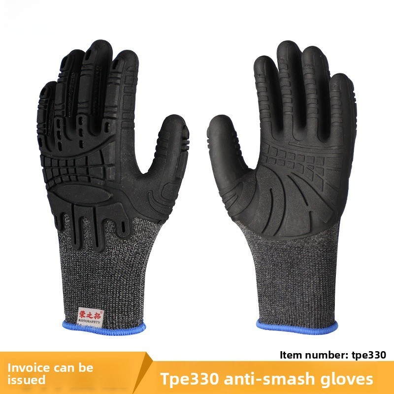 TPE Anti Collision Shockproof Hand Gloves For Steel Rebar Maintenance Walnut Prune Oil Field Repair Work
