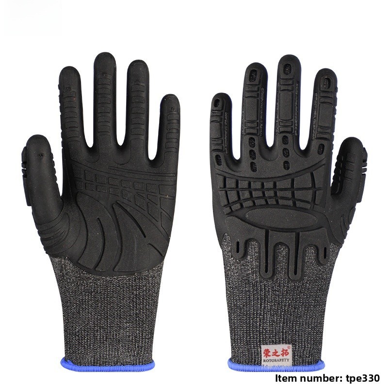 TPE Anti Collision Shockproof Hand Gloves For Steel Rebar Maintenance Walnut Prune Oil Field Repair Work