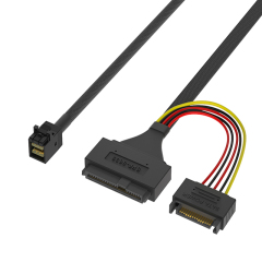 Câble interne Mini SAS 12G vers U.2, SFF-8643 vers SFF-8639 0,5 m avec alimentation SATA 15 broches pour SSD U.2