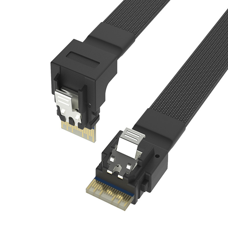 SlimSAS SFF-8654 to SlimSAS SFF-8654 4i Cable,Straight to 90 Degree Right Angle