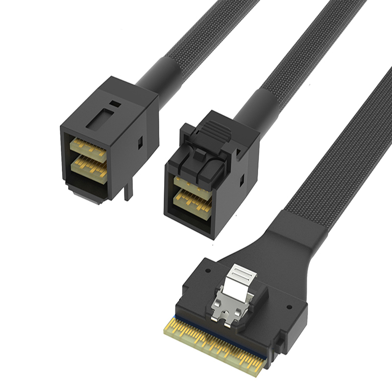 SlimSAS 8i SFF8654 to 2x Mini SAS SFF8643 Cable