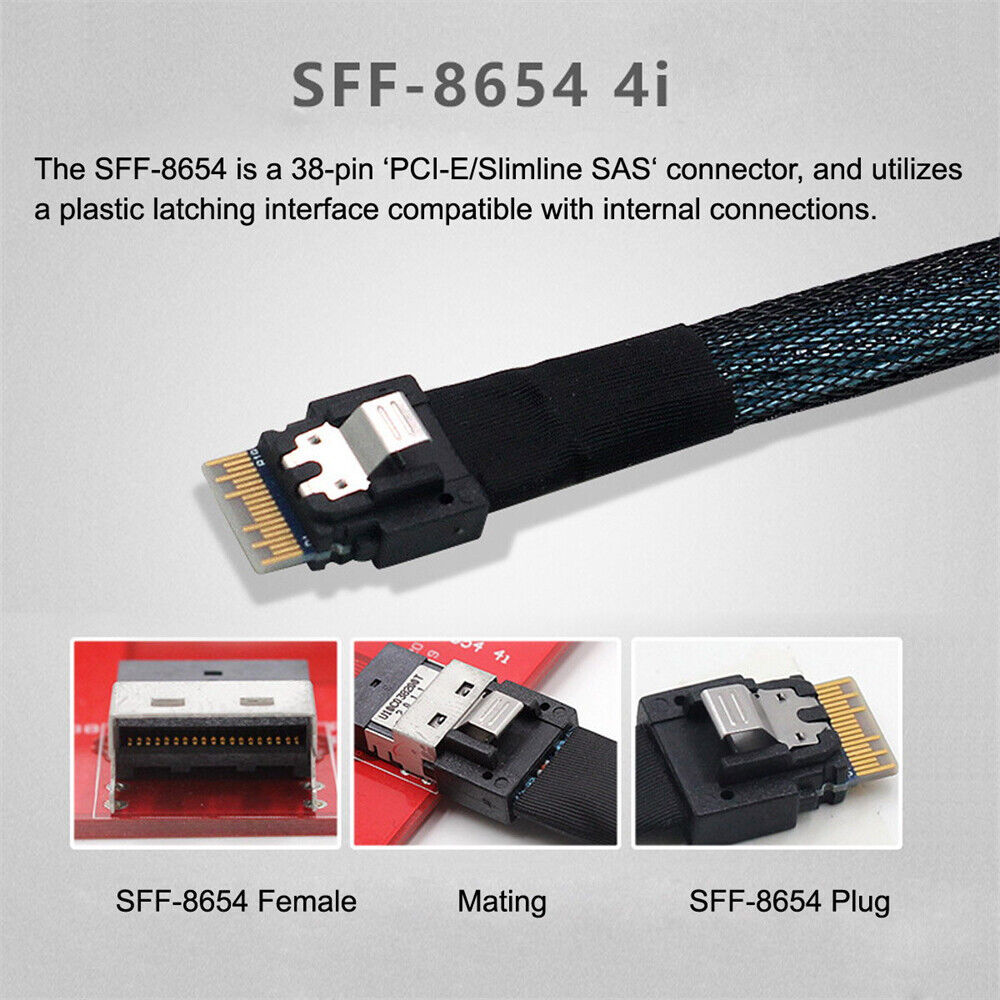 Oculink SFF8611 to Slim SAS SFF8654 Cable
