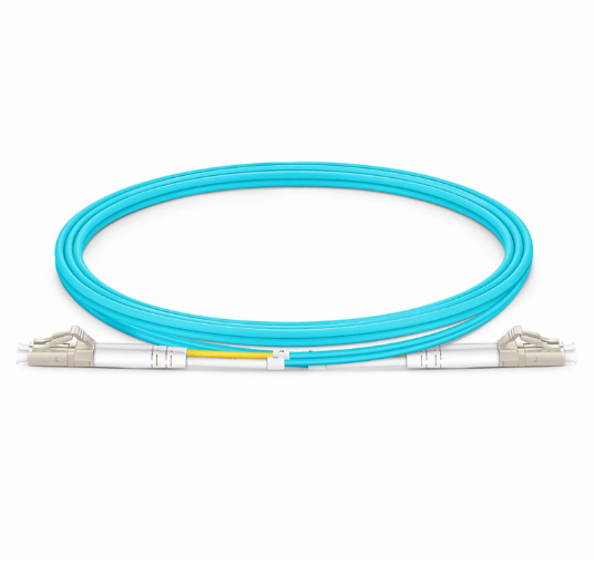 OM3 Multimode,1m (3ft) Fiber Patch Cable, LC UPC Duplex to LC UPC Duplex, Riser (OFNR), 2.0mm, Tight-Buffered, Aqua