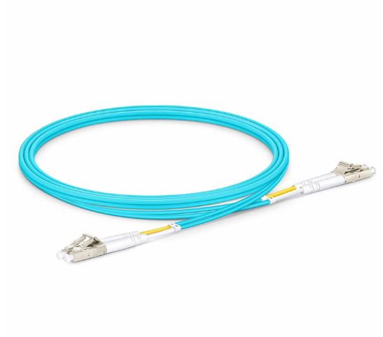 OM3 Multimode,1m (3ft) Fiber Patch Cable, LC UPC Duplex to LC UPC Duplex, Riser (OFNR), 2.0mm, Tight-Buffered, Aqua
