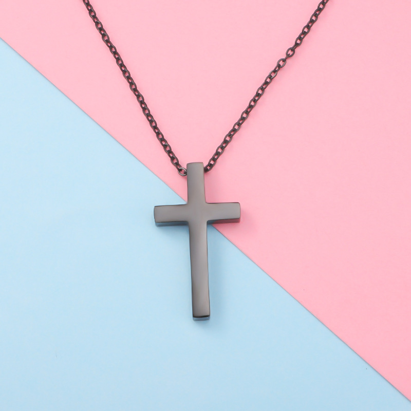 Mirror spot titanium steel cross necklace, retro European and American hip-hop trend cross couple necklace, collarbone chain