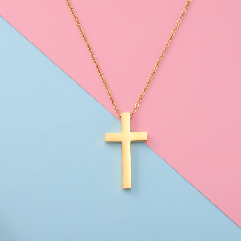 Mirror spot titanium steel cross necklace, retro European and American hip-hop trend cross couple necklace, collarbone chain