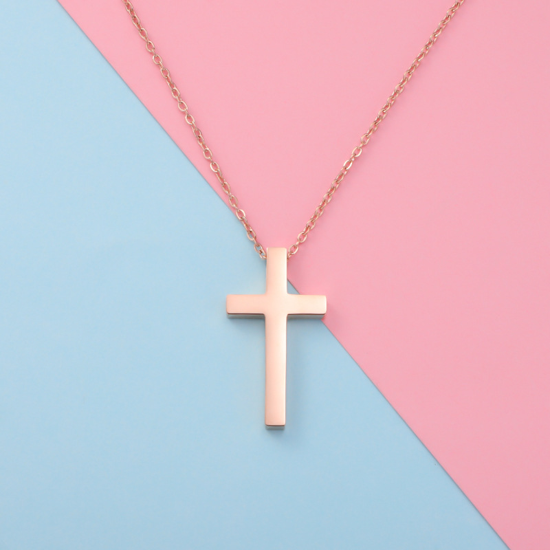 Mirror spot titanium steel cross necklace, retro European and American hip-hop trend cross couple necklace, collarbone chain