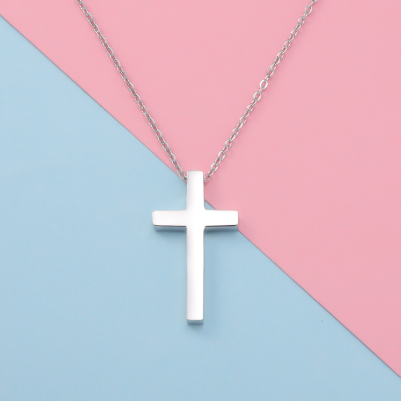 Mirror spot titanium steel cross necklace, retro European and American hip-hop trend cross couple necklace, collarbone chain