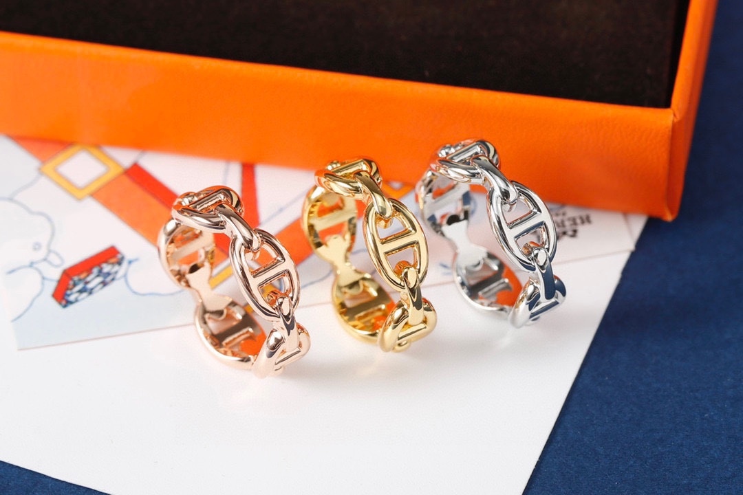 Hermes h Rose Gold Logo-Accented Ring 177