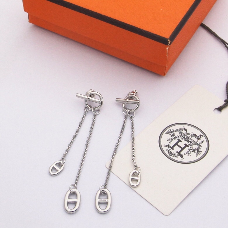 Hermes h Rose Gold Logo-Accented Earrings 074