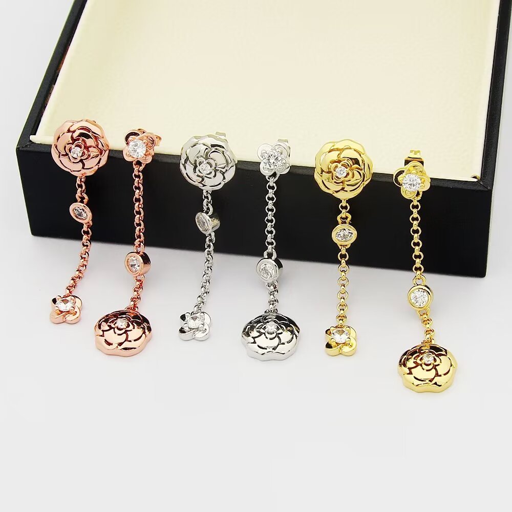 Chanel Rose Gold Logo-Accented Earrings 038