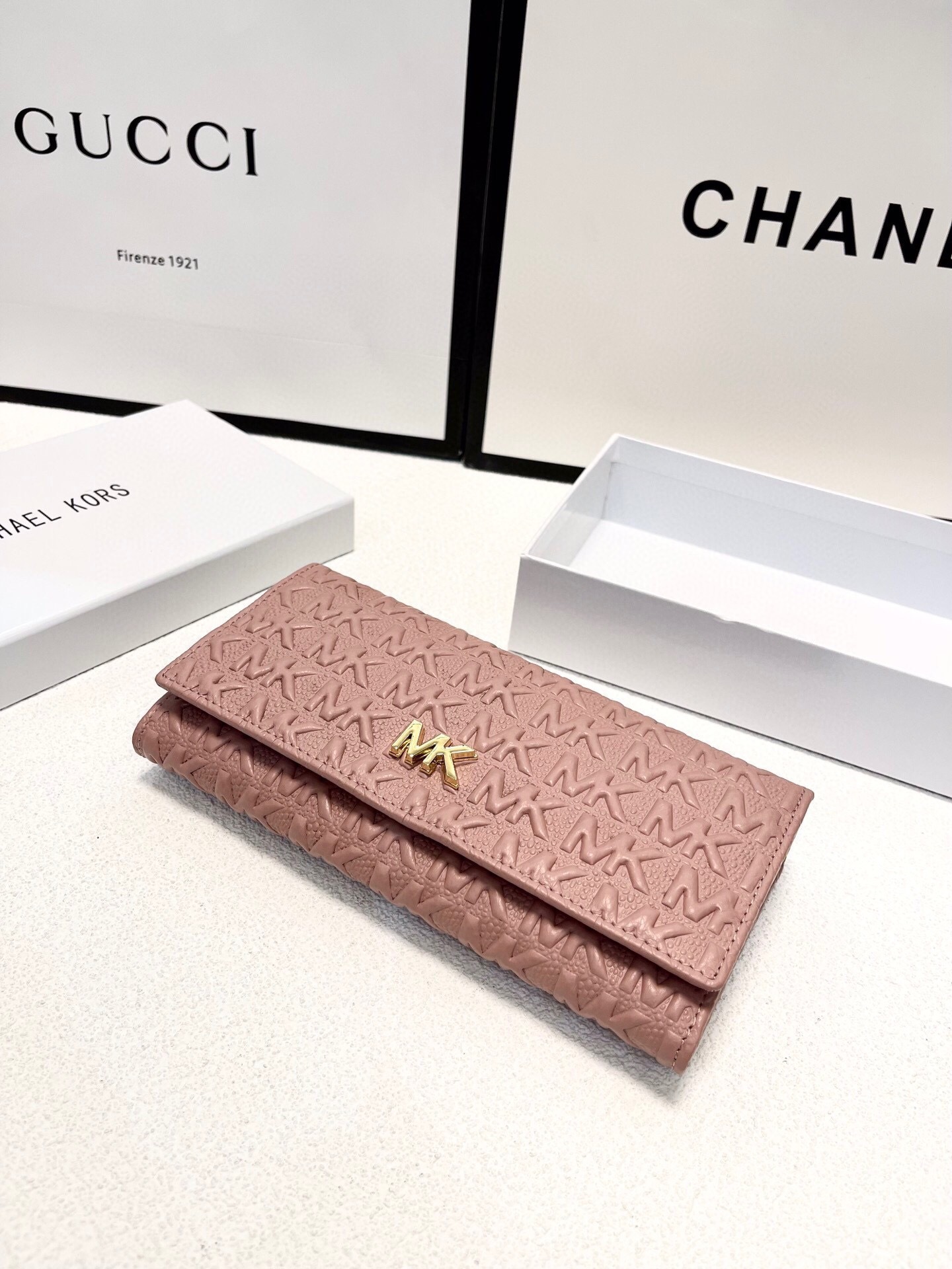 Michael Kors MK Rose Gold Quilted Wallet Bag 028