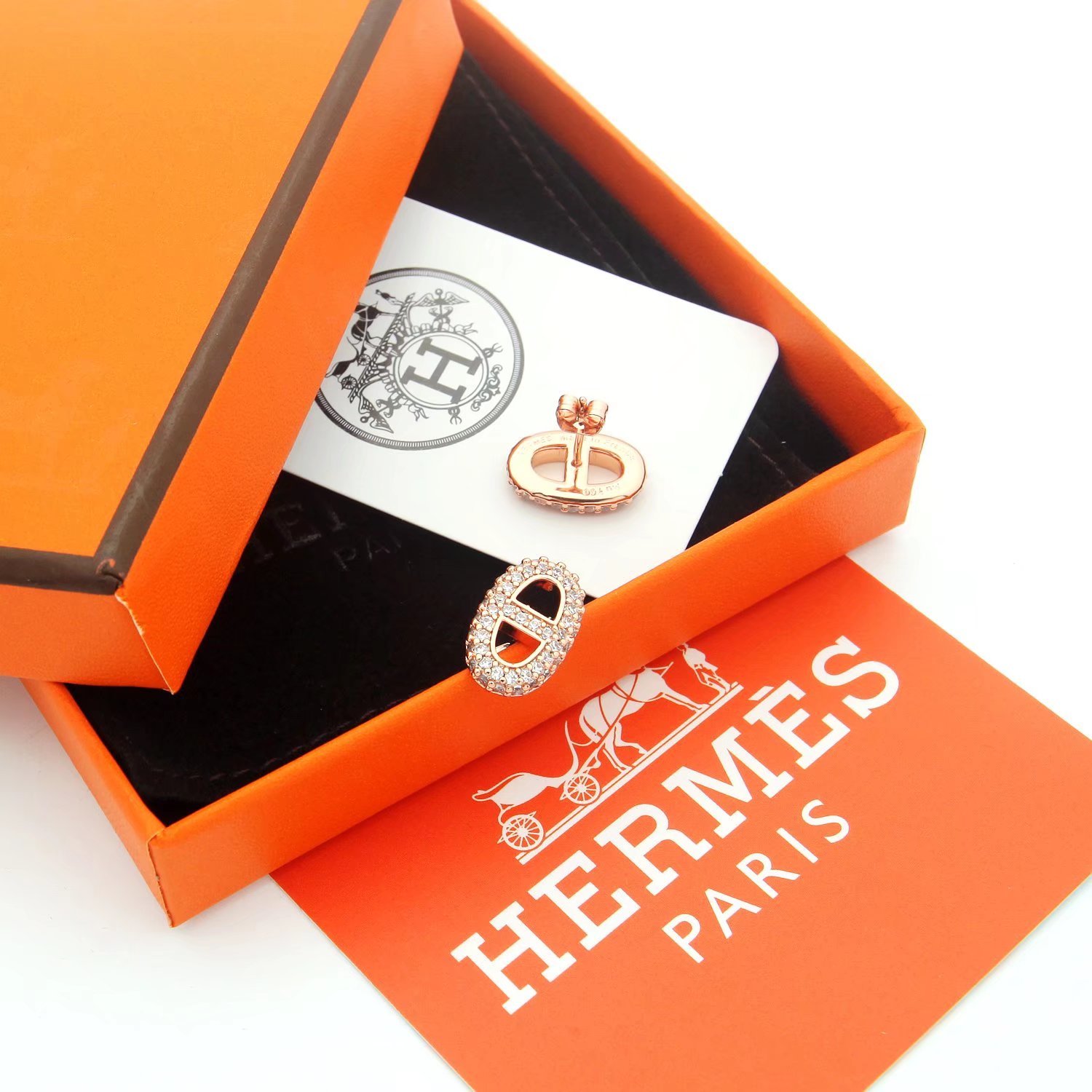 Hermes h Rose Gold Vintage-Inspired Earrings 073