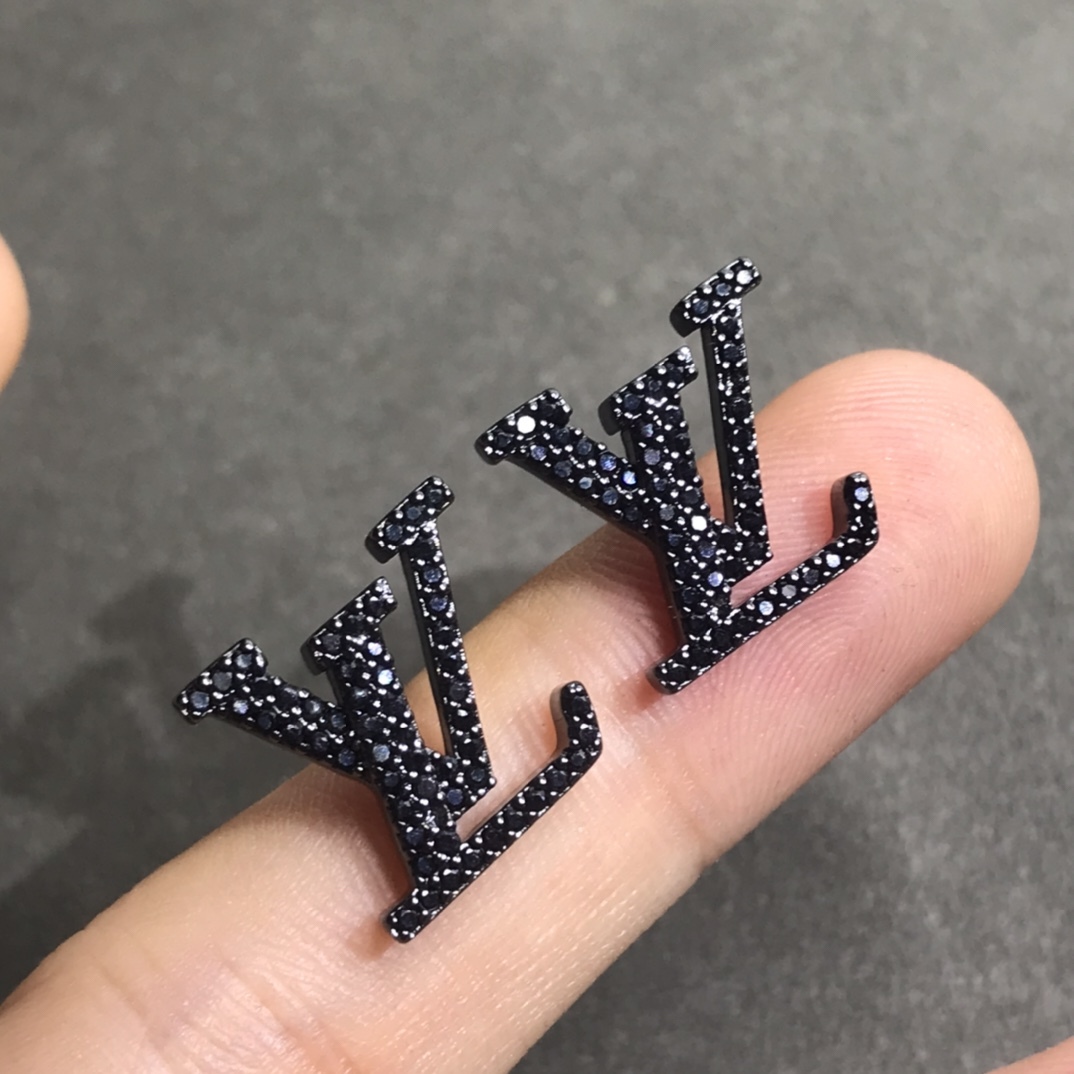 LV Silver Logo-Accented Earrings 081