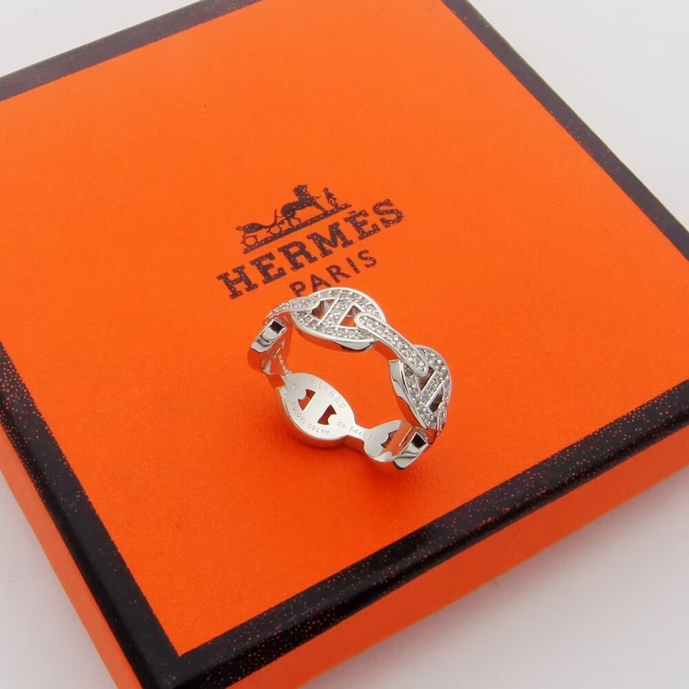 Hermes h Silver Logo-Accented Ring 182