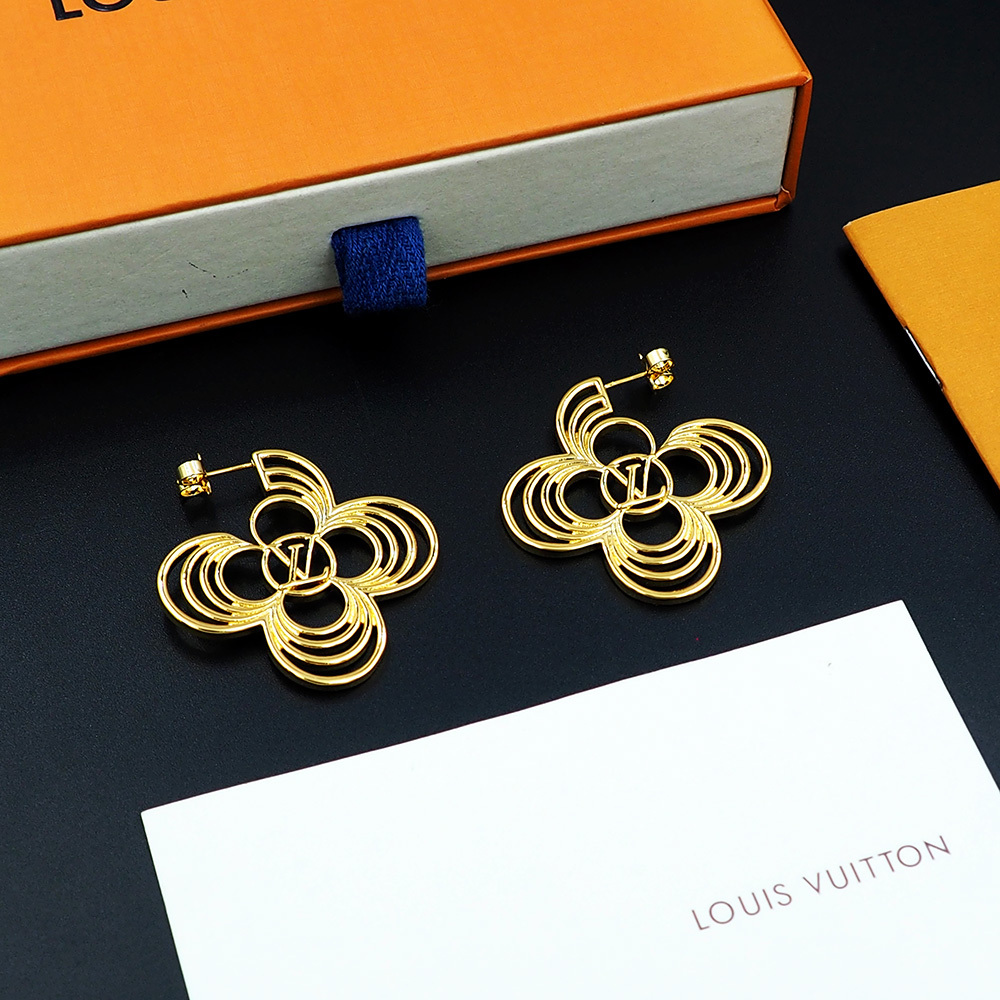 LV Gold Logo-Accented Earrings 221