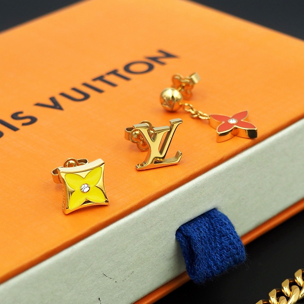 LV Gold Logo-Accented Earrings 133