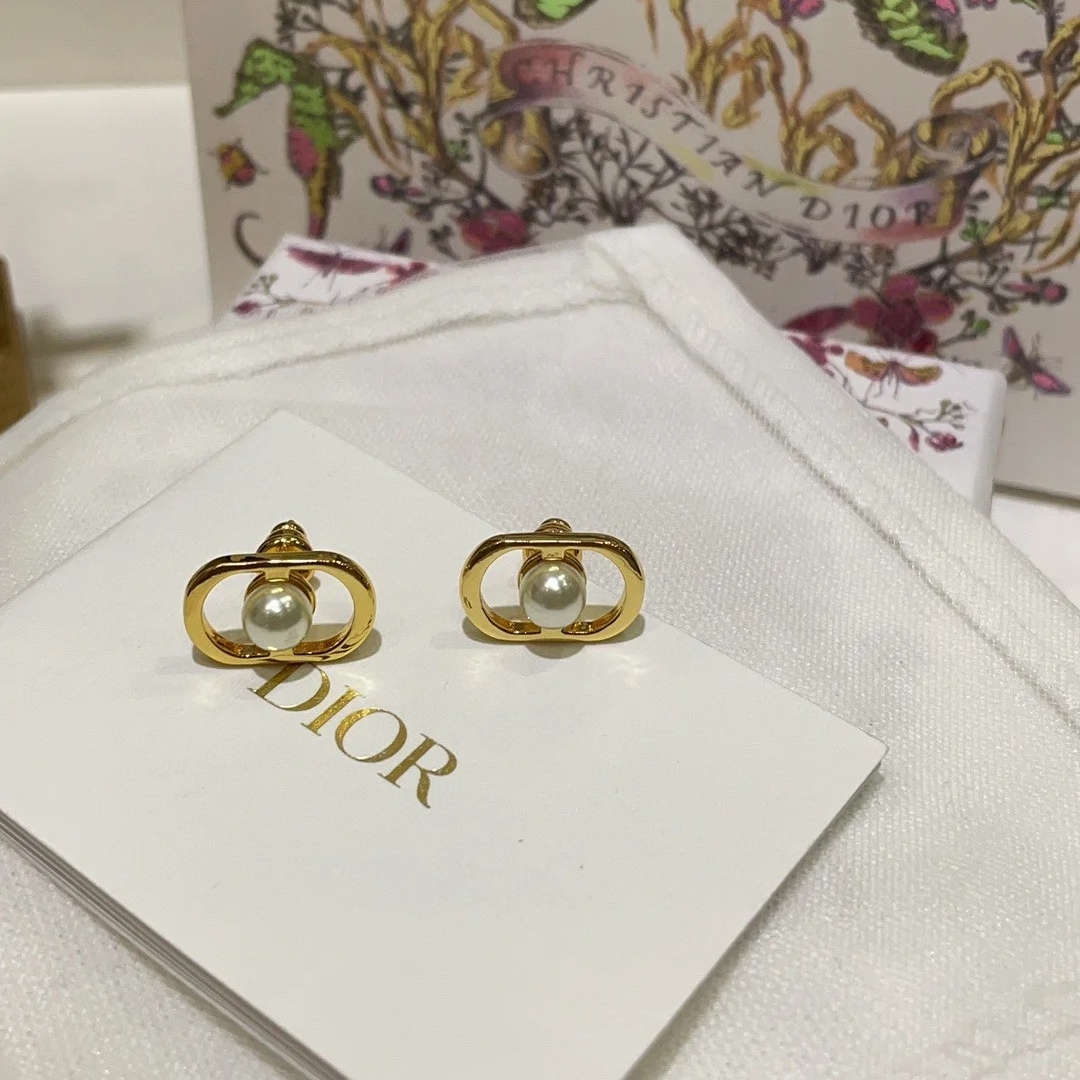Dior Rose Gold Logo-Accented Earrings 010