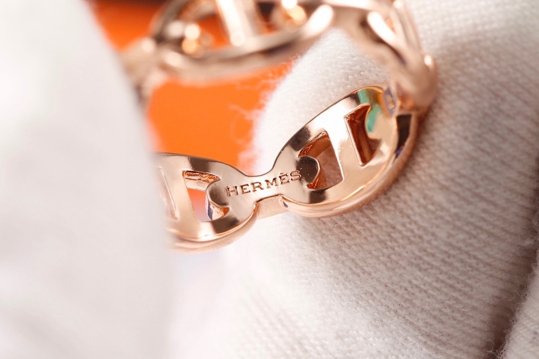 Hermes h Rose Gold Logo-Accented Ring 177