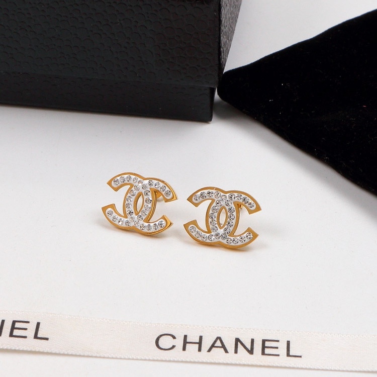 Chanel Rose Gold Logo-Accented Earrings 009