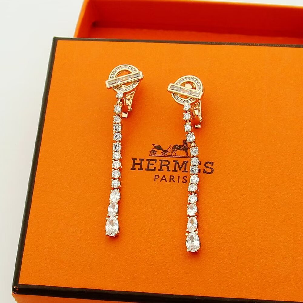 Hermes h Gold Logo-Accented Earrings 078