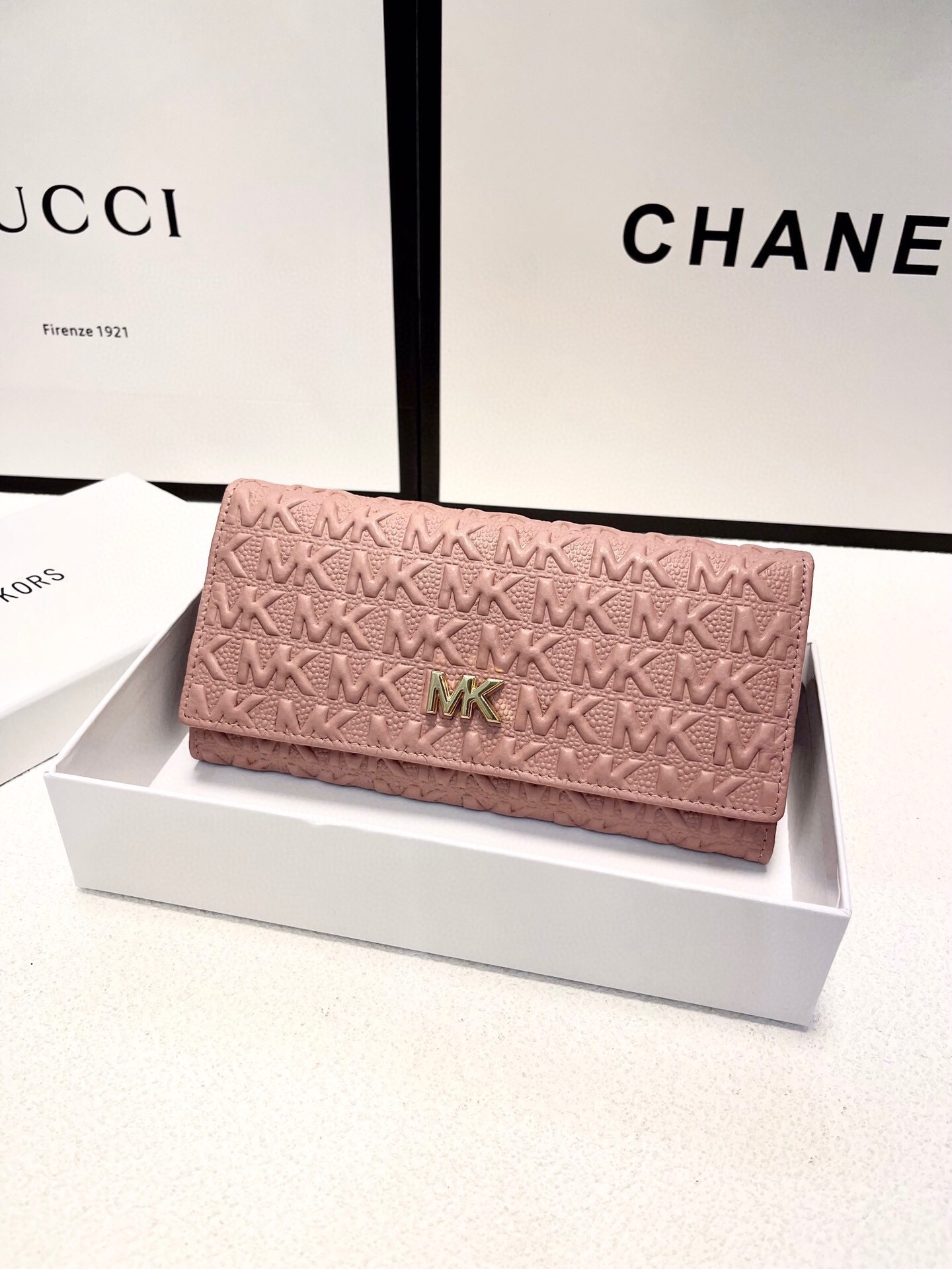 Michael Kors MK Rose Gold Quilted Wallet Bag 028