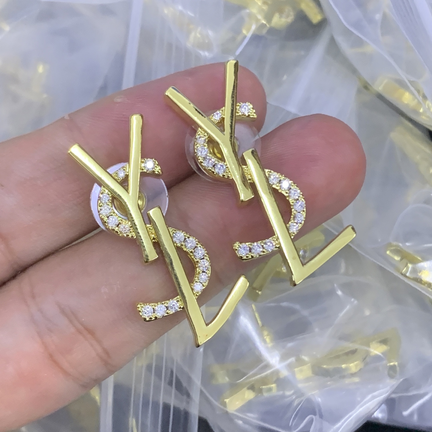 YSL Gold Logo-Accented Earrings 054