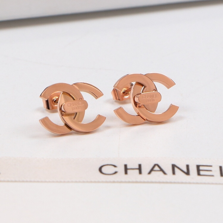 Chanel Rose Gold Logo-Accented Earrings 006