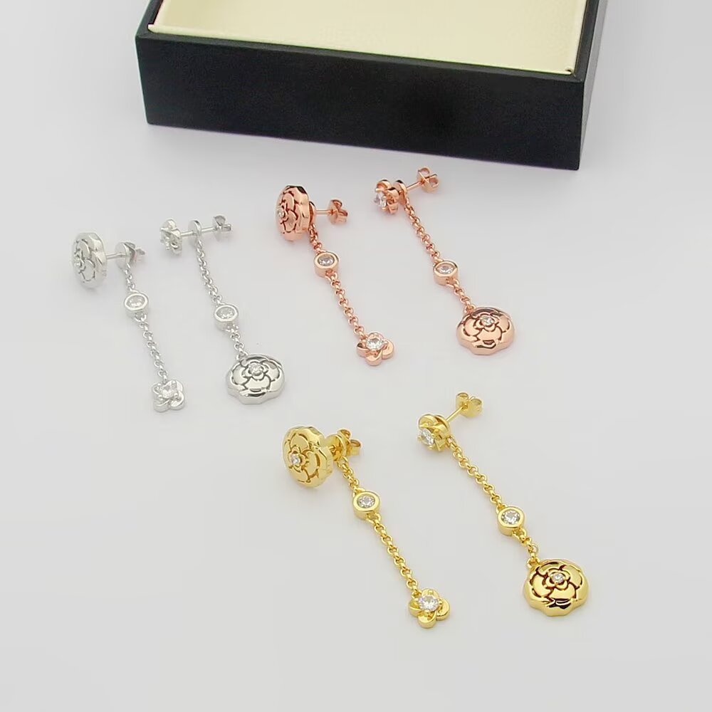 Chanel Rose Gold Logo-Accented Earrings 038
