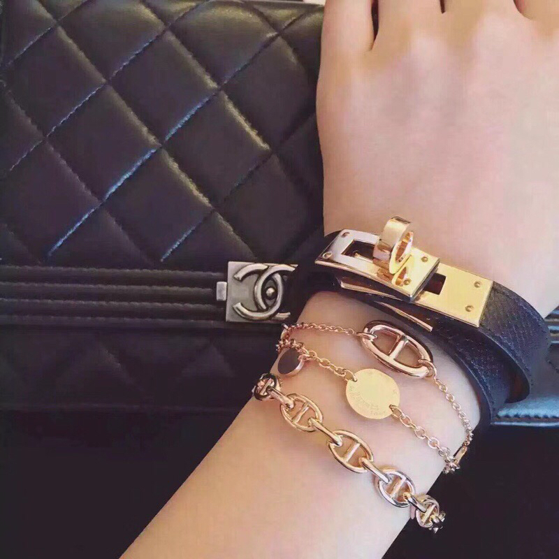 Hermes h Rose Gold Logo-Accented Bracelet 019