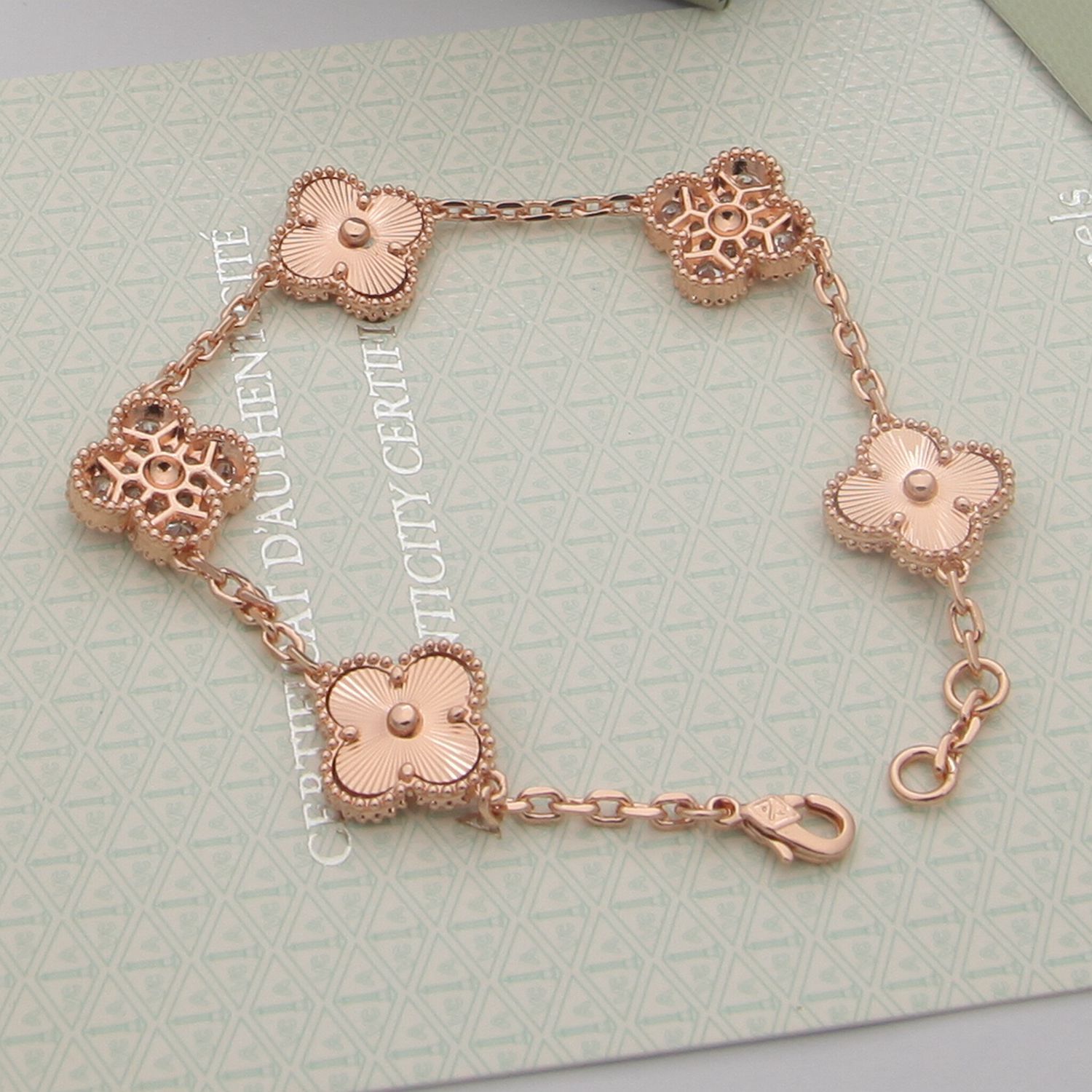 Van Cleef Rose Gold Logo-Accented Bracelet 046