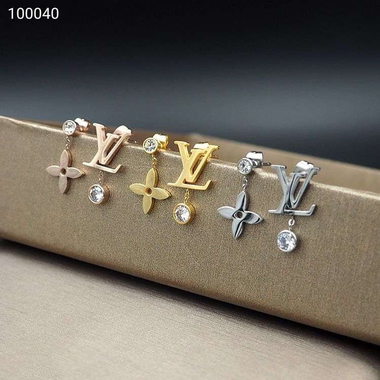 LV Silver Logo-Accented Earrings 047