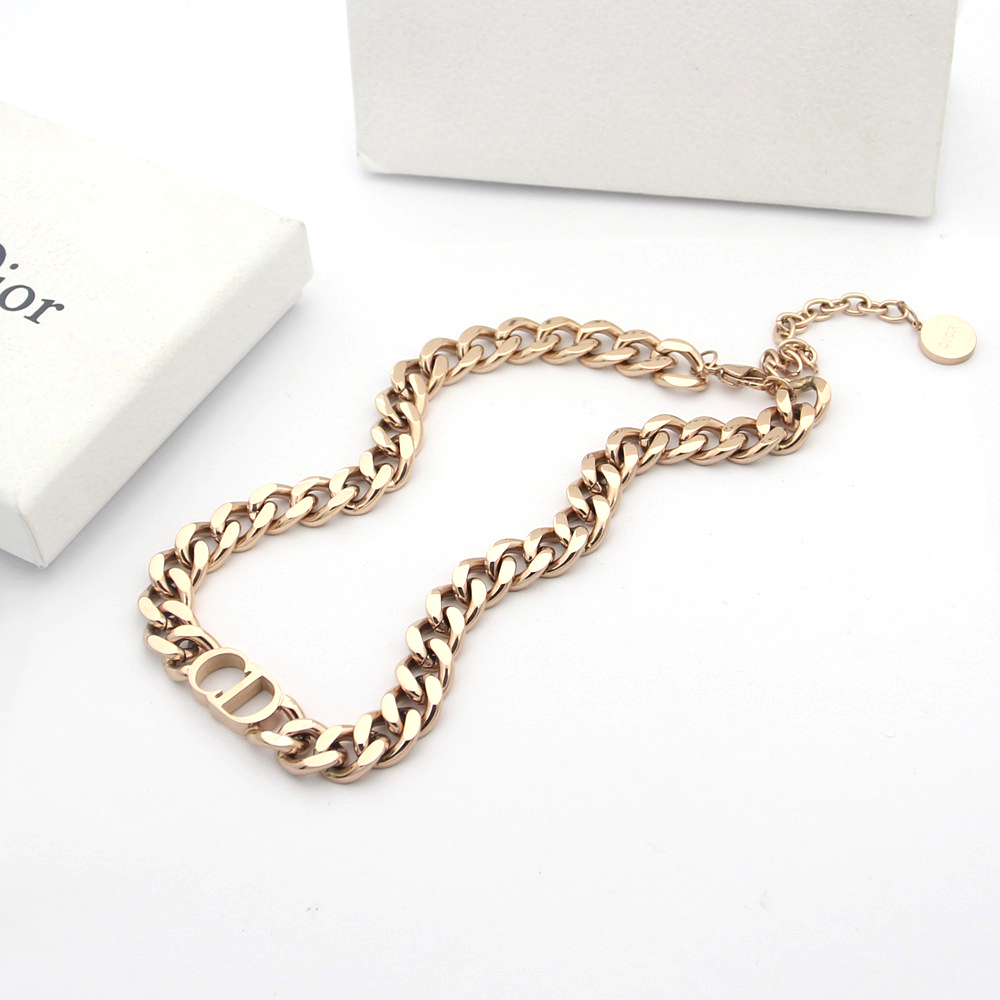 Dior Rose Gold Logo-Accented Necklace 036