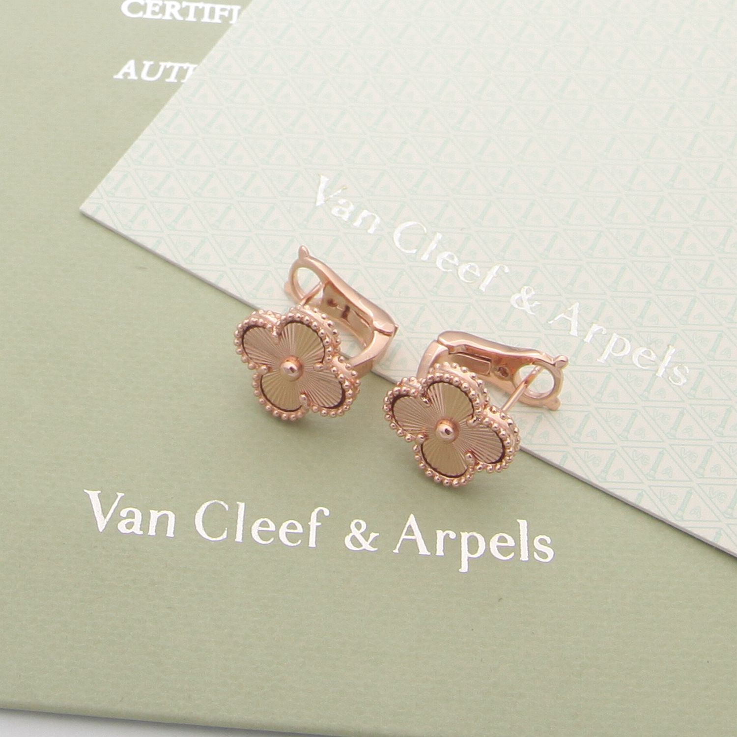 Van Cleef Rose Gold Logo-Accented Earrings 018