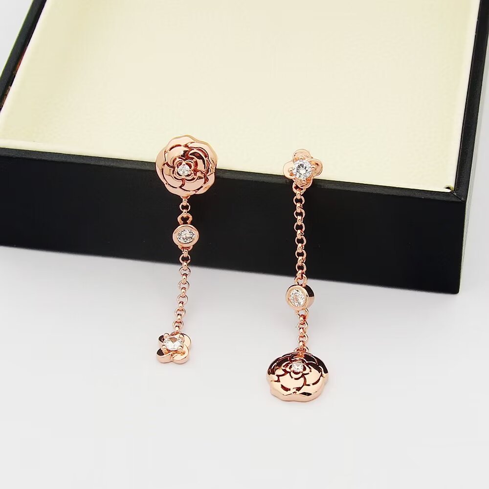 Chanel Rose Gold Logo-Accented Earrings 038