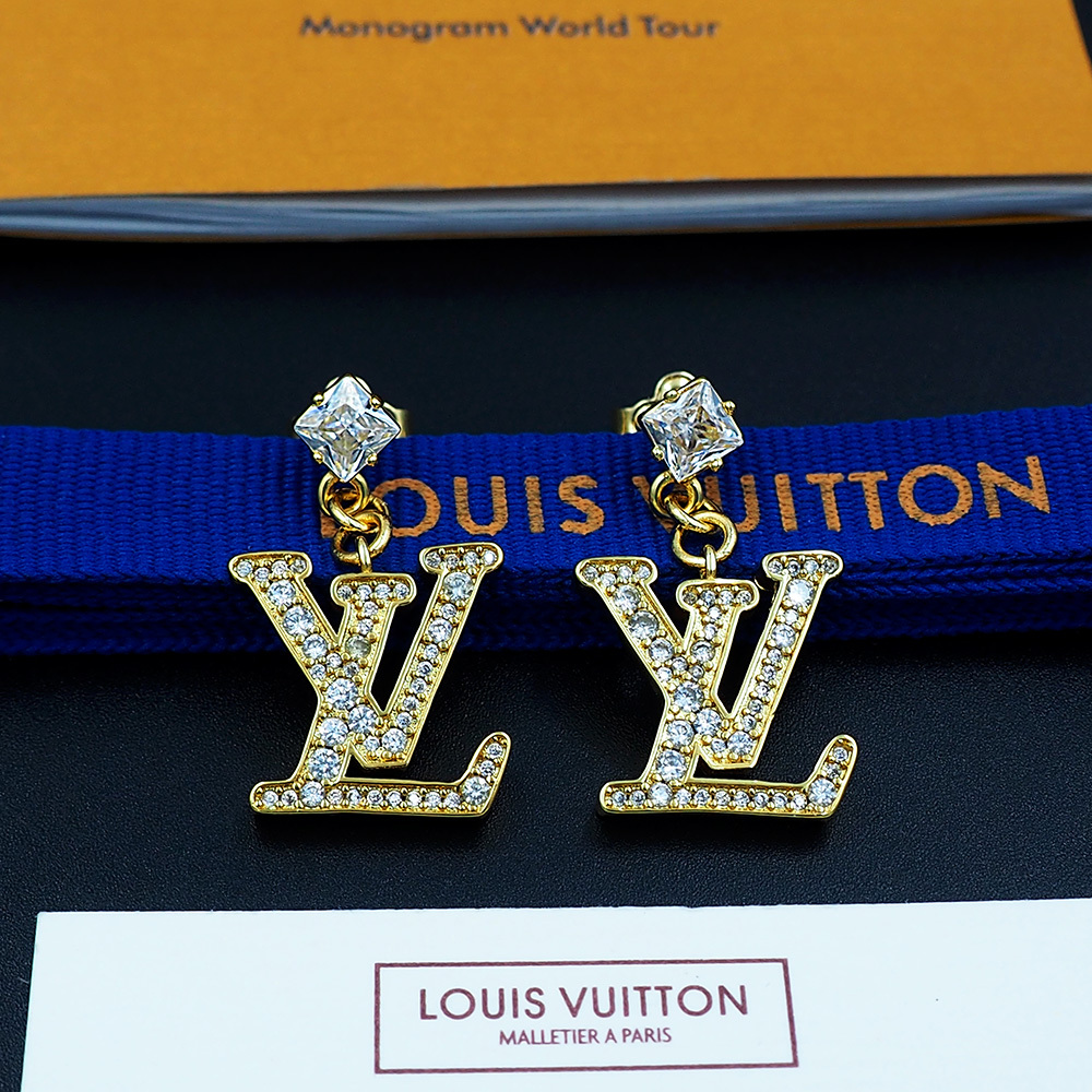 LV Gold Logo-Accented Earrings 215