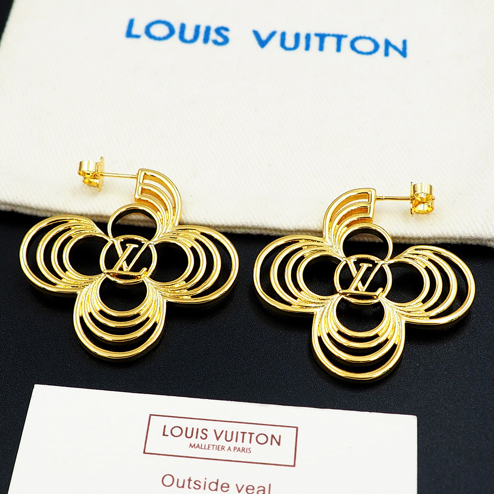 LV Gold Logo-Accented Earrings 221